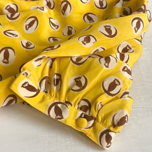 [anthro] Girls from Savoy Owl Moon Silk Print Tie Front Peplum Puff Sleeve Top - Picture 9 of 11